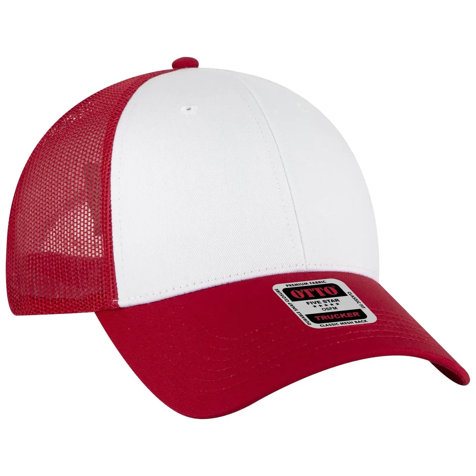 OTTO 83-473 6 Panel Low Profile Mesh Back Trucker Cap - Red/Wht/Red