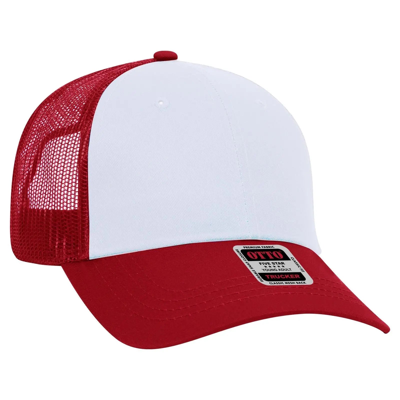 OTTO 83-473 6 Panel Low Profile Mesh Back Trucker Cap - Red/Wht/Red