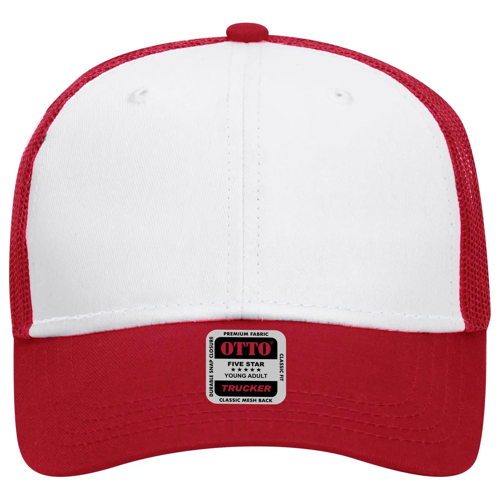OTTO 83-473 6 Panel Low Profile Mesh Back Trucker Cap - Red/Wht/Red