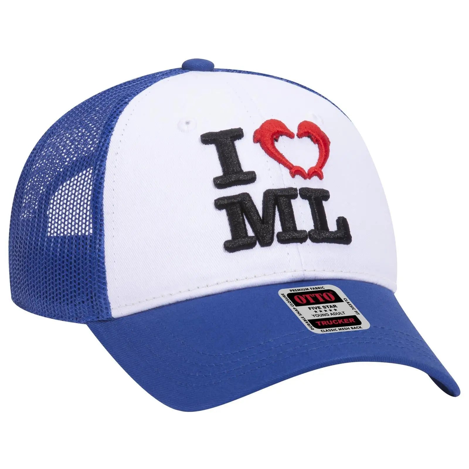 OTTO 83-473 6 Panel Low Profile Mesh Back Trucker Cap - Ryl/Wht/Ryl