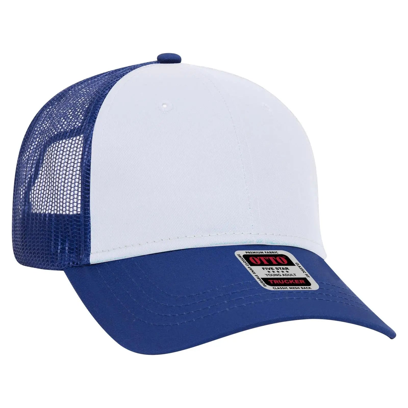 OTTO 83-473 6 Panel Low Profile Mesh Back Trucker Cap - Ryl/Wht/Ryl