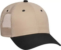 OTTO 83-473 Cotton Twill Low Profile Pro Style Mesh Back Cap with 6 Embroidered Eyelets - Black Khaki - Black Khaki