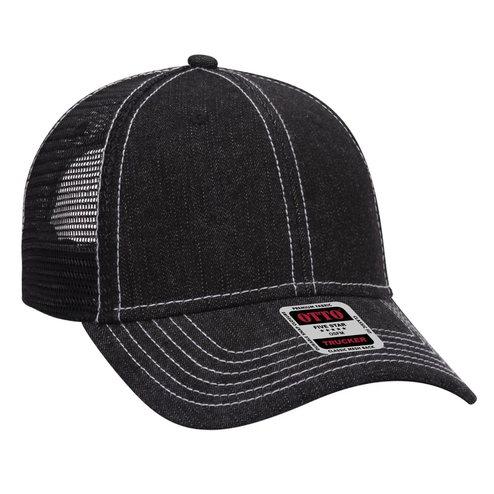 OTTO 83-509 6 Panel Low Profile Mesh Back Trucker Cap - Blk/Wht - Blk/Wht / 6 1/2’’ - 7 5/8’’