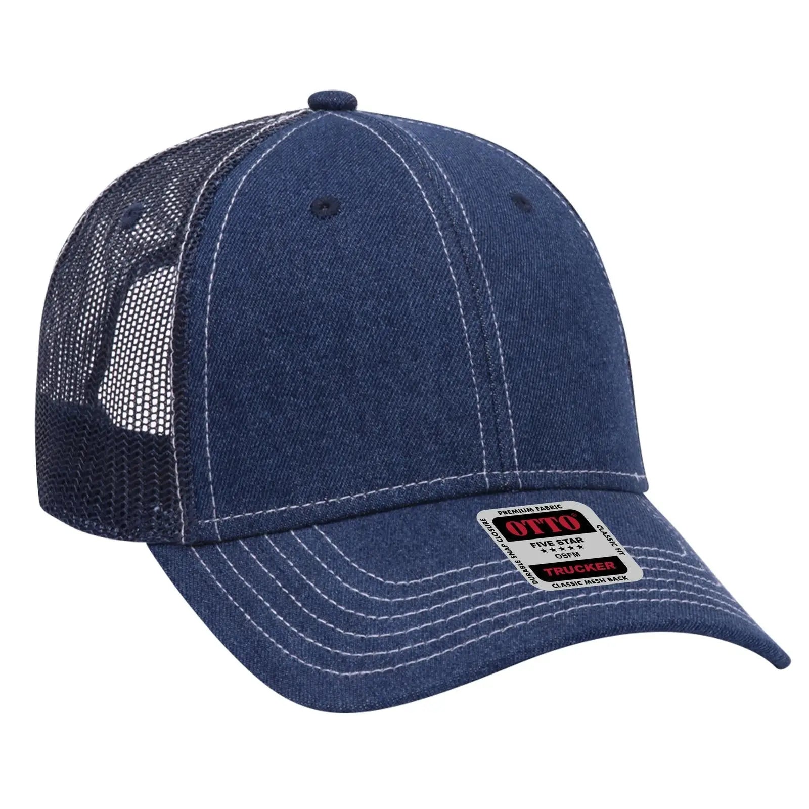 OTTO 83-509 6 Panel Low Profile Mesh Back Trucker Cap - Nvy/Wt - Nvy/Wt / 6 1/2’’ - 7 5/8’’
