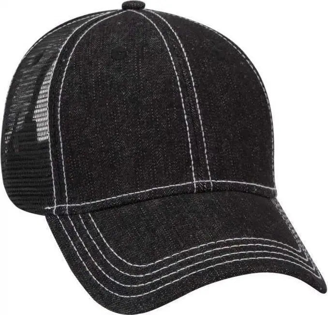 OTTO 83-509 Washed Denim Low Profile Pro Style Mesh Back Cap - Black White - Black White / One Size Fits Most