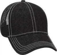 OTTO 83-509 Washed Denim Low Profile Pro Style Mesh Back Cap - Black White - Black White / One Size Fits Most