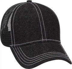 OTTO 83-509 Washed Denim Low Profile Pro Style Mesh Back Cap - Black White - Black White / One Size Fits Most