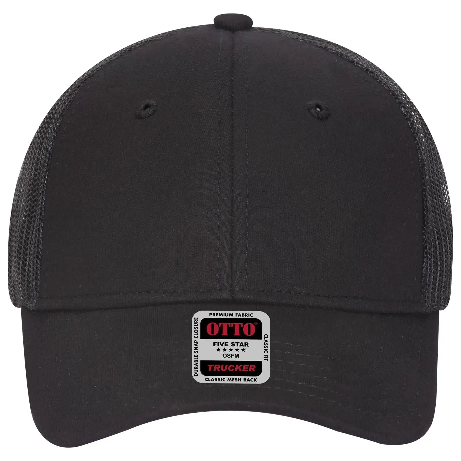 OTTO 83-932 6 Panel Low Profile Mesh Back Trucker Cap - Black - Black / 6 1/2’’ - 7 5/8’’