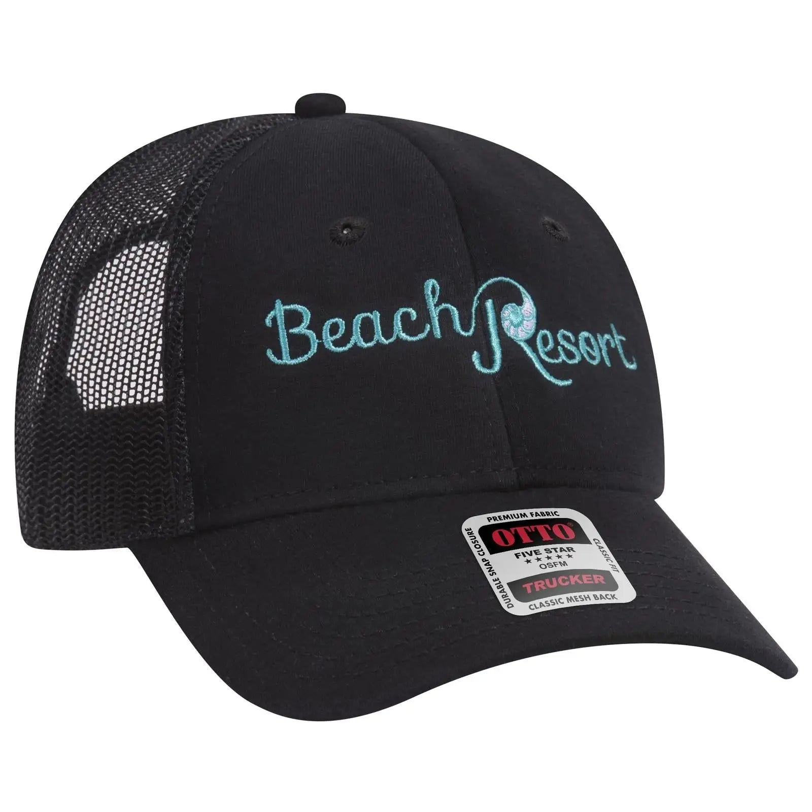 OTTO 83-932 6 Panel Low Profile Mesh Back Trucker Cap - Black - Black / 6 1/2’’ - 7 5/8’’