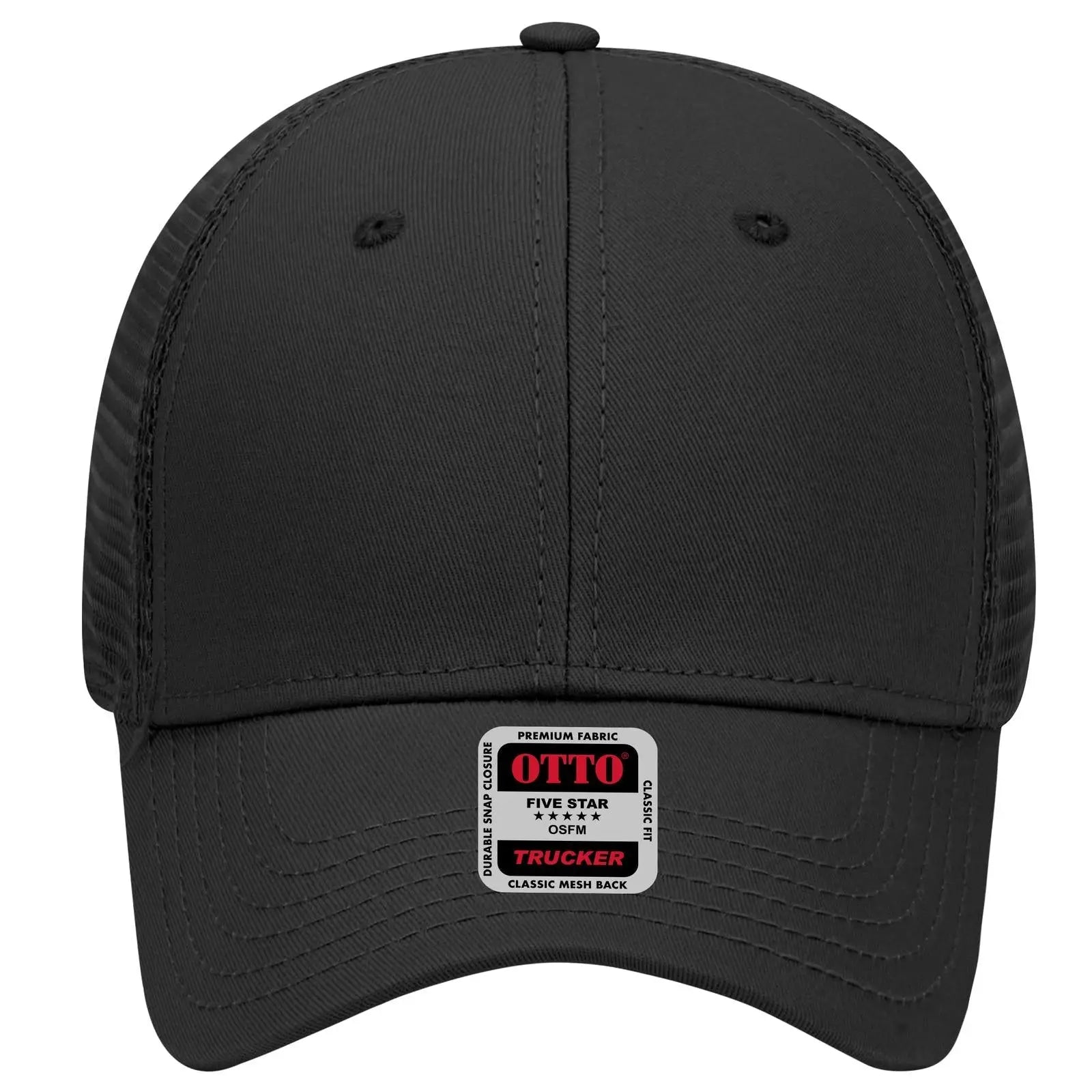 OTTO 83-942 6 Panel Low Profile Mesh Back Trucker Cap - Black - Black / 6 1/2’’ - 7 5/8’’