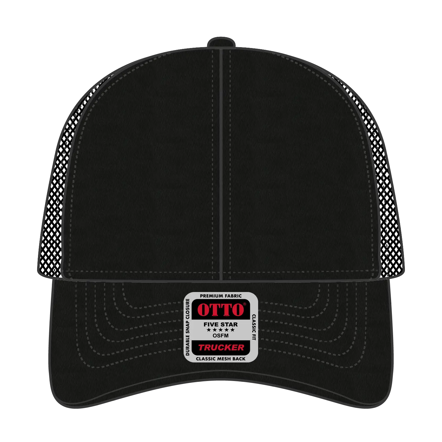 OTTO 83-942 6 Panel Low Profile Mesh Back Trucker Cap - Black - Black / 6 1/2’’ - 7 5/8’’
