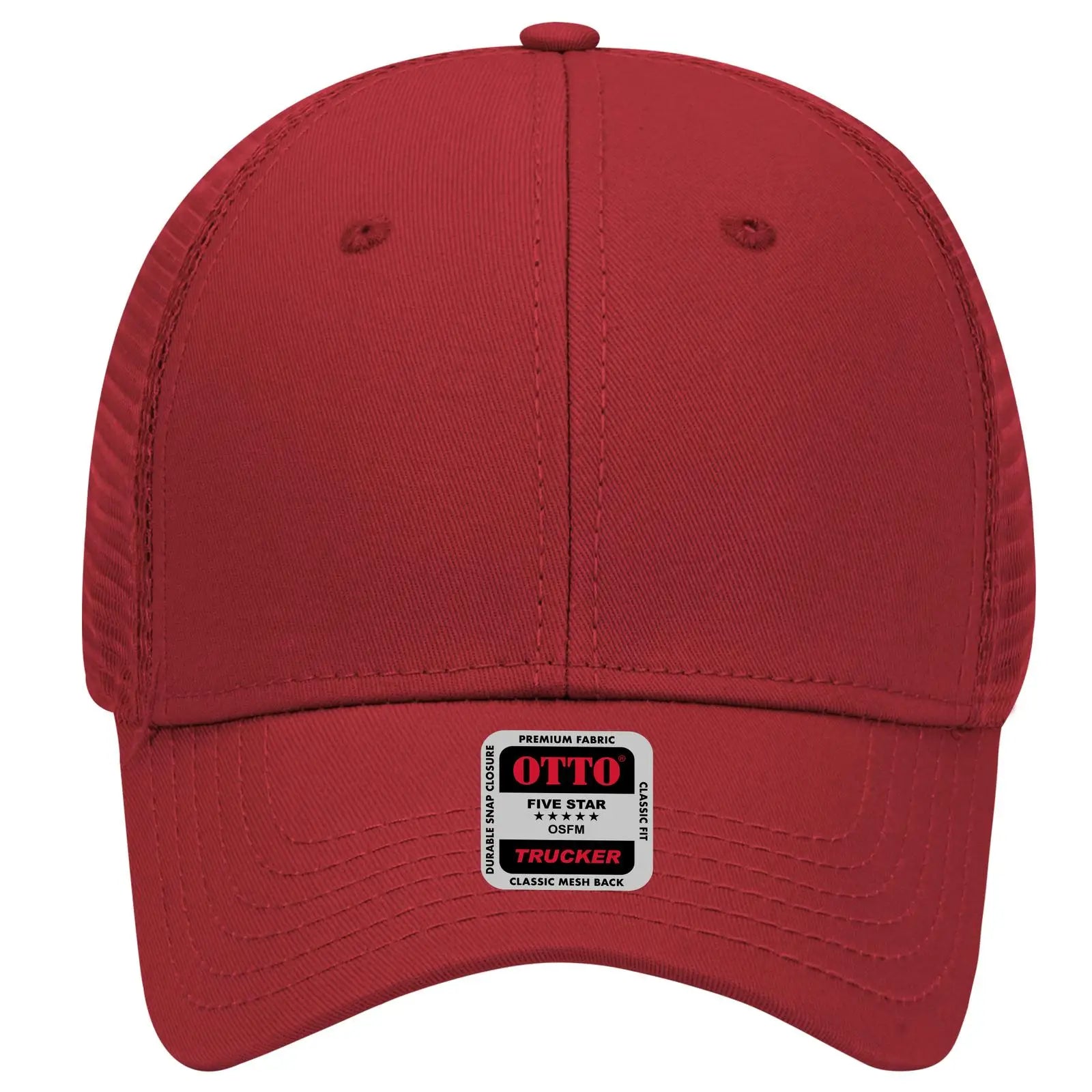 OTTO 83-942 6 Panel Low Profile Mesh Back Trucker Cap - Red - Red / 6 1/2’’ - 7 5/8’’