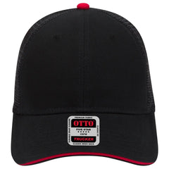 OTTO 84-482 6 Panel Low Profile Mesh Back Trucker Cap - Blk/Blk/Red - Blk/Blk/Red / 6 1/2’’ - 7 5/8’’