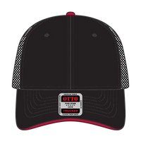 OTTO 84-482 6 Panel Low Profile Mesh Back Trucker Cap - Blk/Blk/Red - Blk/Blk/Red / 6 1/2’’ - 7 5/8’’