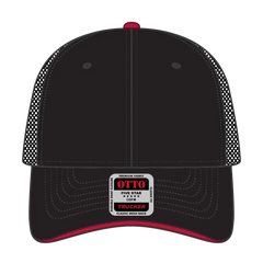 OTTO 84-482 6 Panel Low Profile Mesh Back Trucker Cap - Blk/Blk/Red - Blk/Blk/Red / 6 1/2’’ - 7 5/8’’