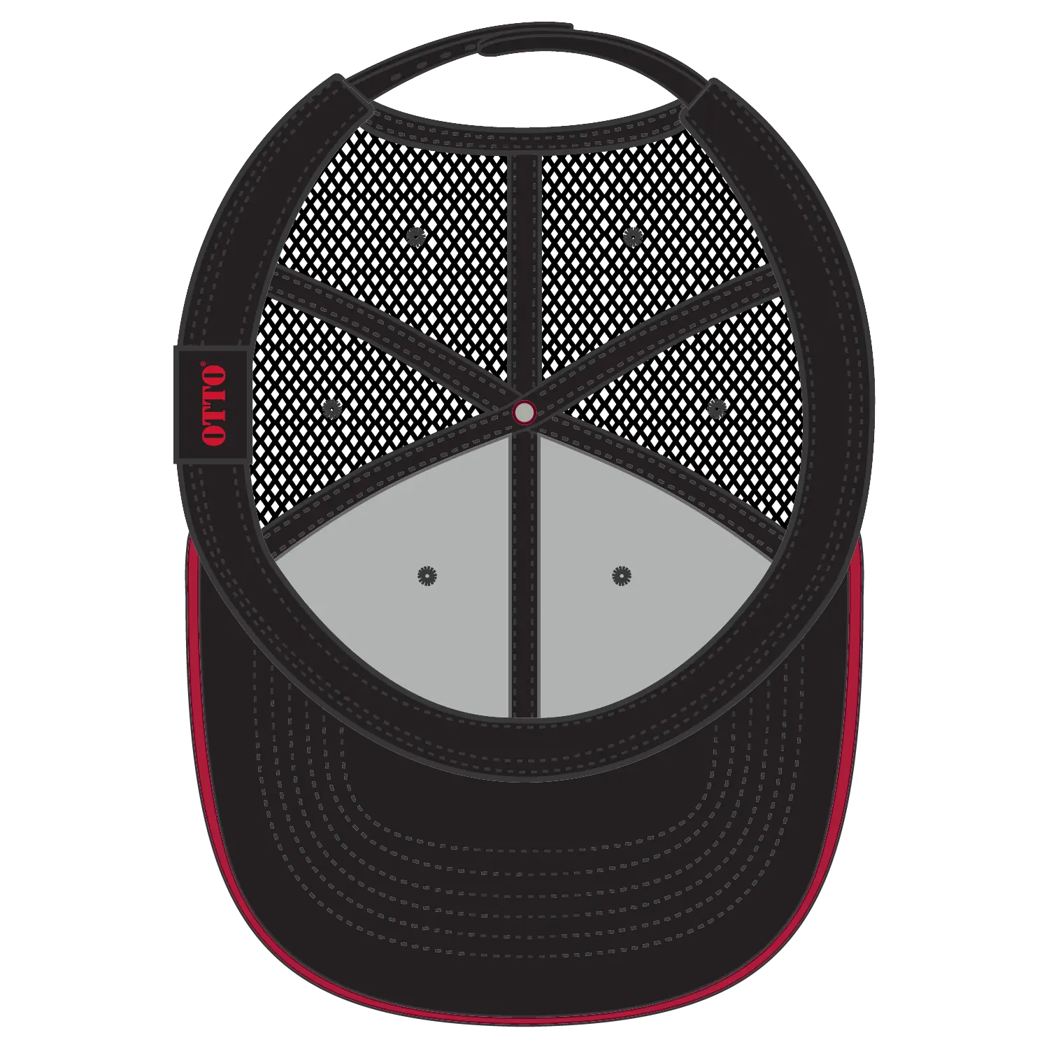 OTTO 84-482 6 Panel Low Profile Mesh Back Trucker Cap - Blk/Blk/Red - Blk/Blk/Red / 6 1/2’’ - 7 5/8’’