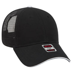 OTTO 84-482 6 Panel Low Profile Mesh Back Trucker Cap - Blk/Blk/Wht - Blk/Blk/Wht / 6 1/2’’ - 7 5/8’’
