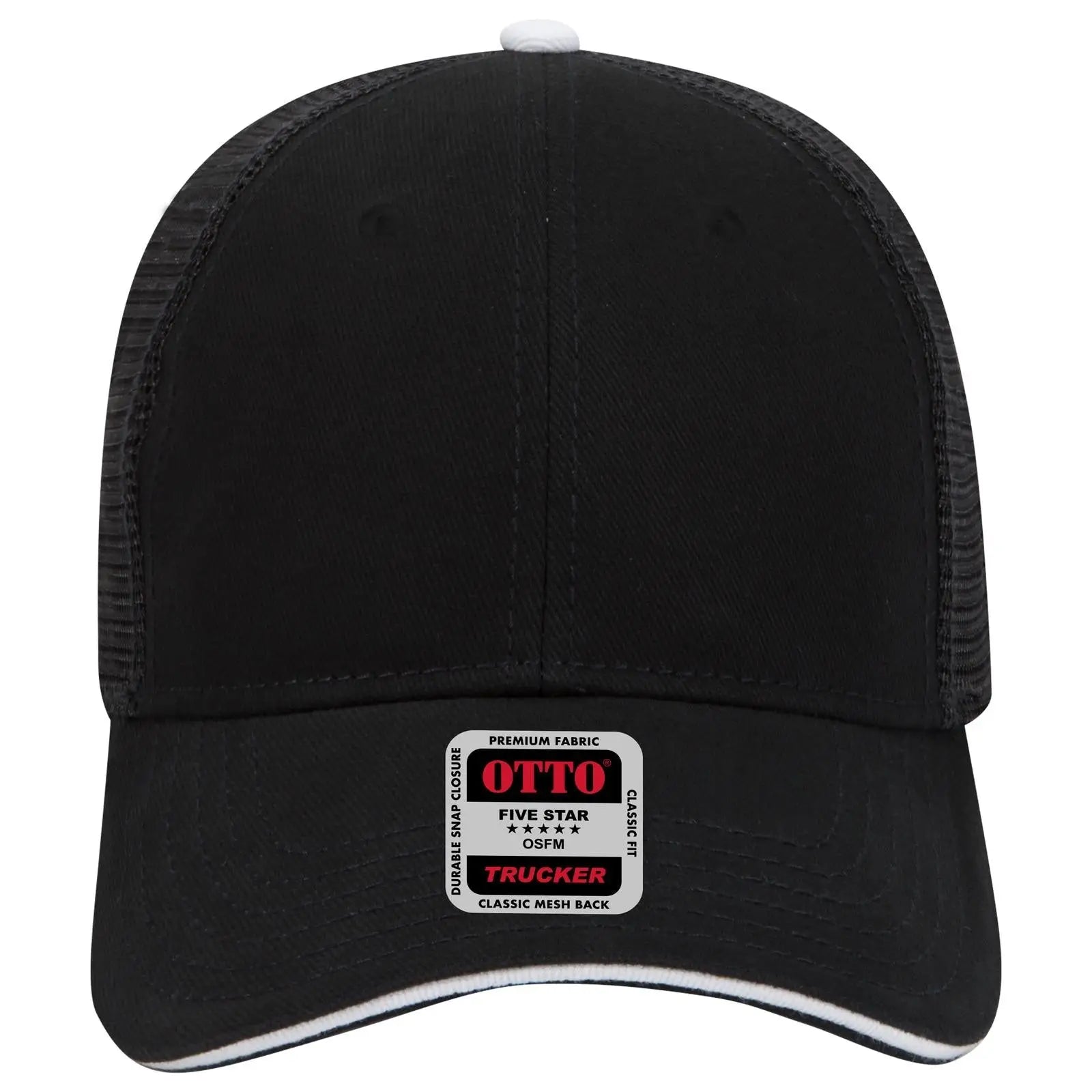 OTTO 84-482 6 Panel Low Profile Mesh Back Trucker Cap - Blk/Blk/Wht - Blk/Blk/Wht / 6 1/2’’ - 7 5/8’’