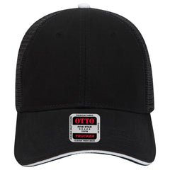 OTTO 84-482 6 Panel Low Profile Mesh Back Trucker Cap - Blk/Blk/Wht - Blk/Blk/Wht / 6 1/2’’ - 7 5/8’’