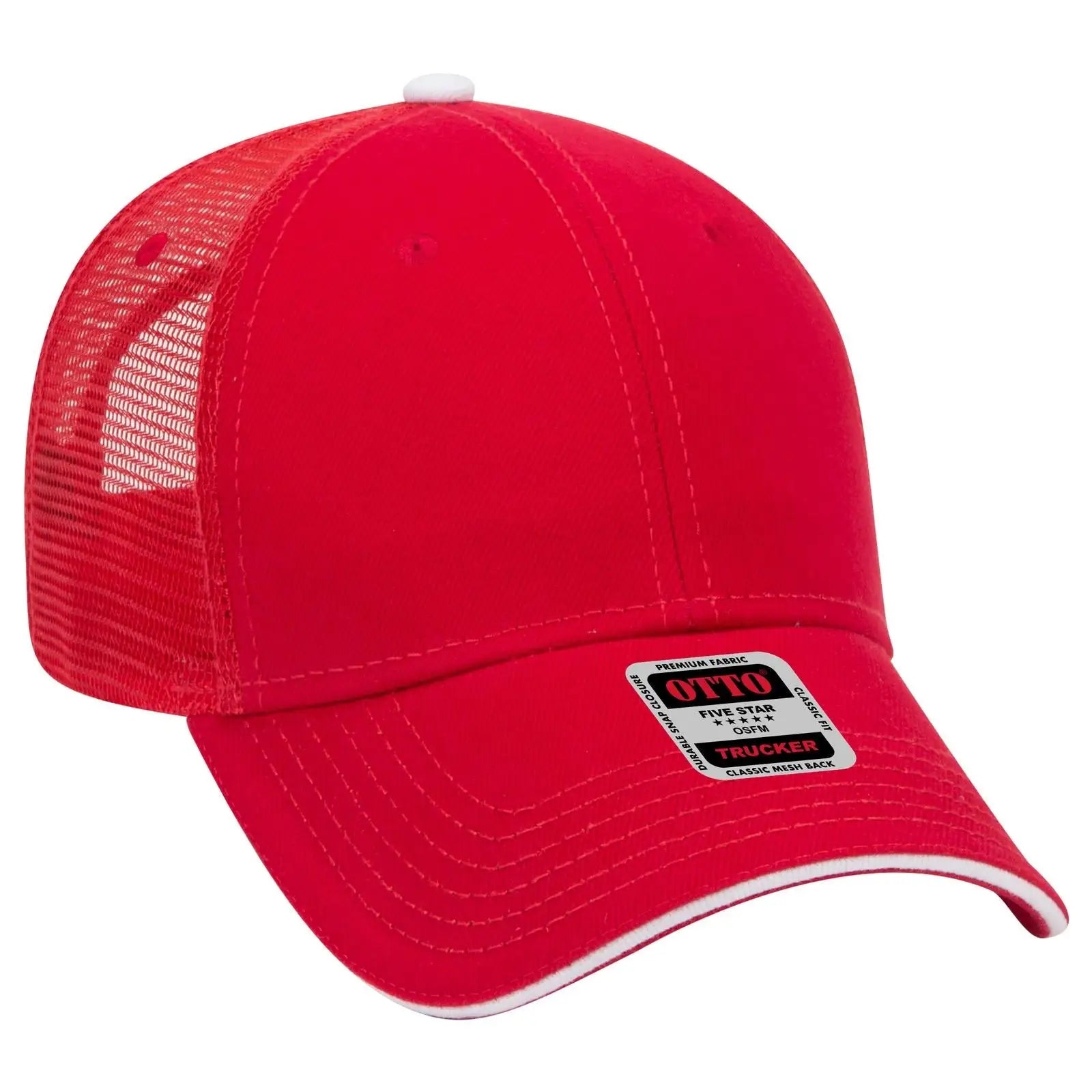 OTTO 84-482 6 Panel Low Profile Mesh Back Trucker Cap - Red/Red/Wht - Red/Red/Wht / 6 1/2’’ - 7 5/8’’