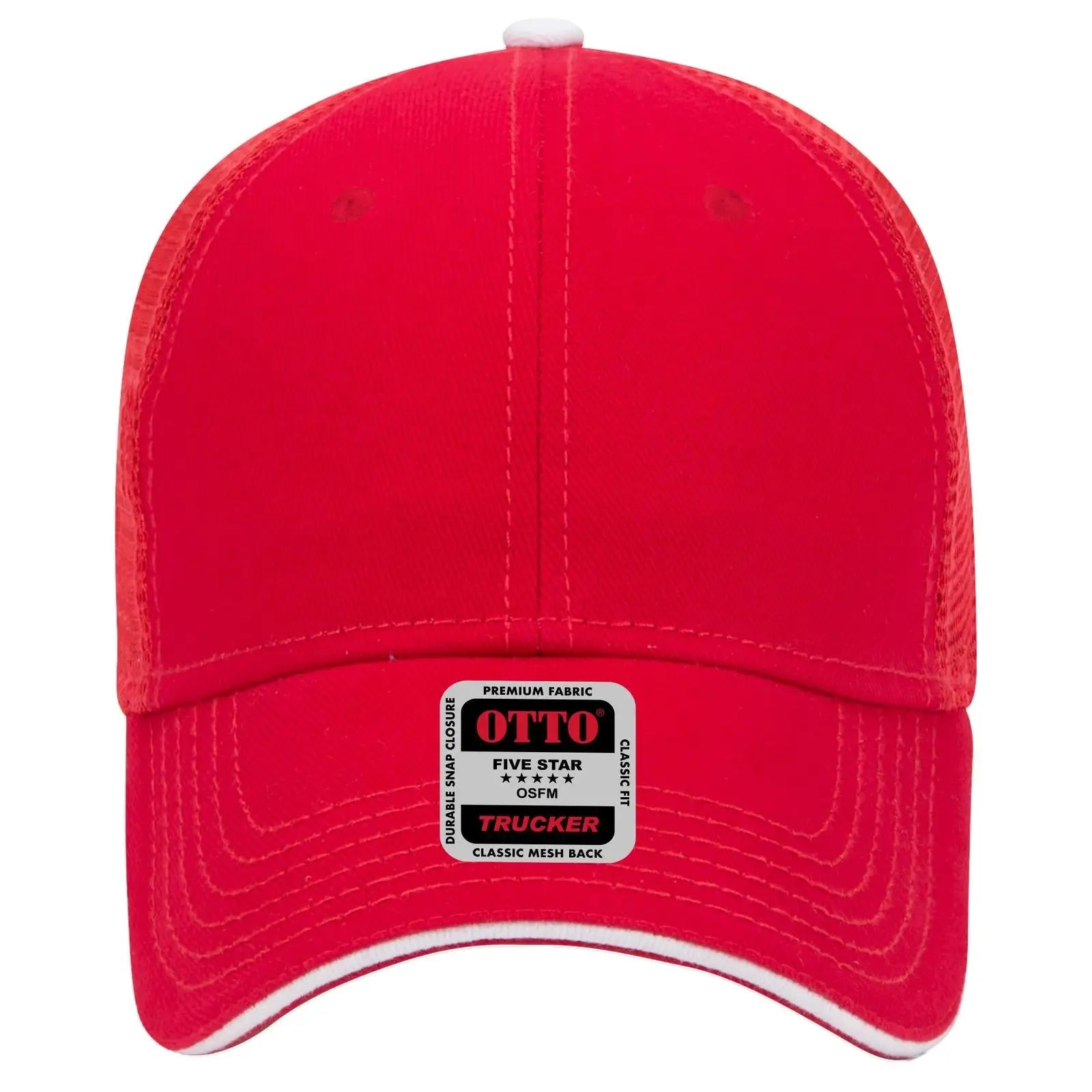 OTTO 84-482 6 Panel Low Profile Mesh Back Trucker Cap - Red/Red/Wht - Red/Red/Wht / 6 1/2’’ - 7 5/8’’