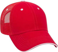 OTTO 84-482 Brushed Bull Denim Sandwich Visor Low Profile Pro Style Mesh Back Structured Firm Front Panel Cap - Red Red