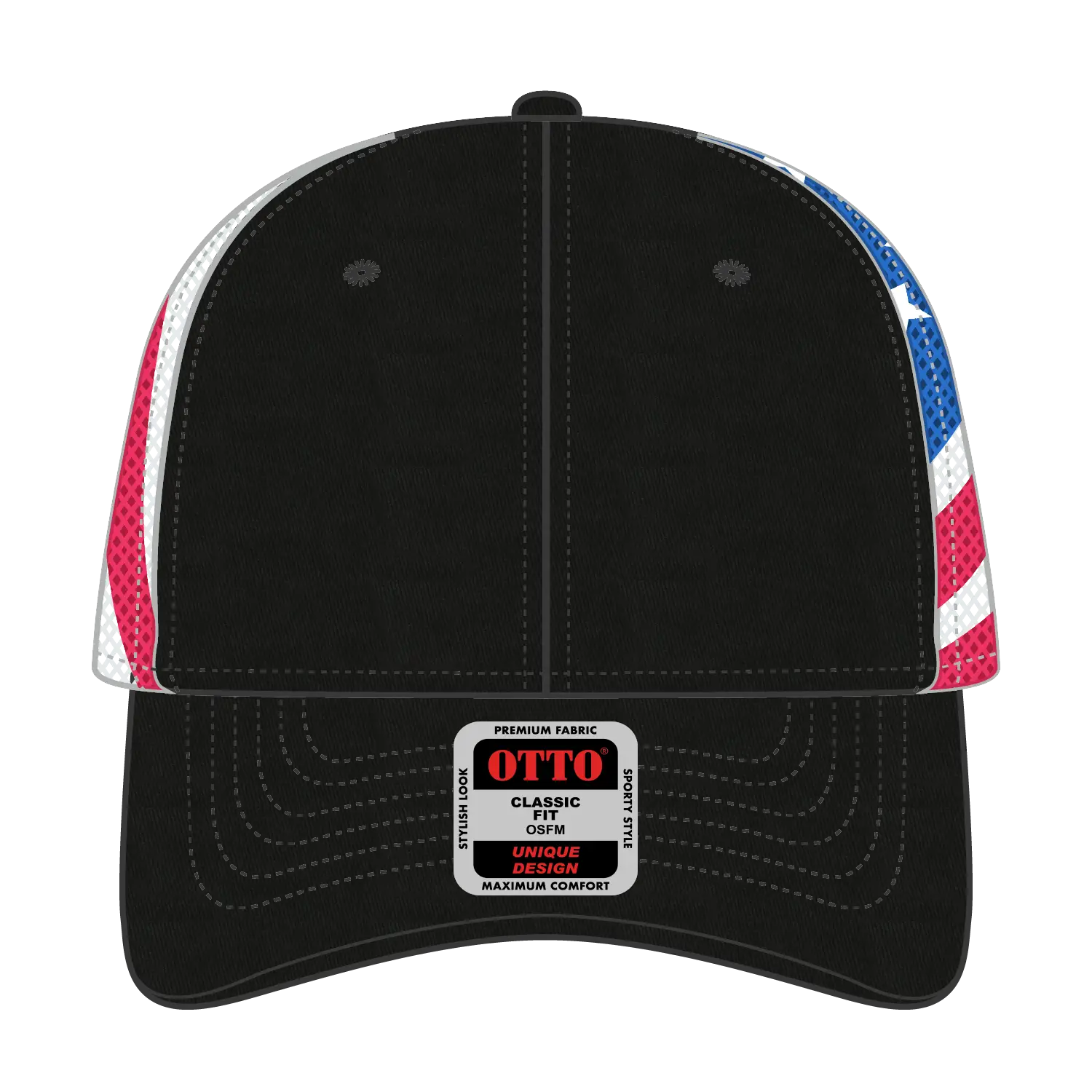 OTTO 88-1280 6 Panel Low Profile Mesh Back Trucker Cap - Blk/Wht - Blk/Wht / 6 1/2’’ - 7 5/8’’