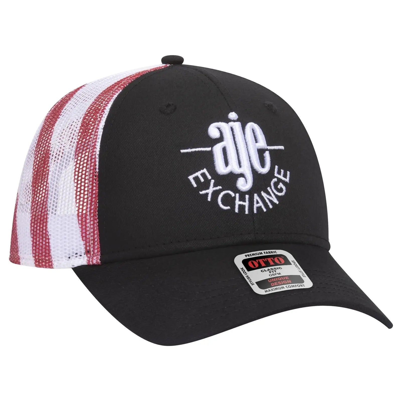 OTTO 88-1280 6 Panel Low Profile Mesh Back Trucker Cap - Blk/Wht - Blk/Wht / 6 1/2’’ - 7 5/8’’