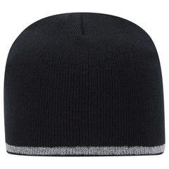 OTTO 91-1237 9’’ Classic Knit Beanie W/ Reflective Stripe - Black - Black / 6 1/2’’ - 7 5/8’’