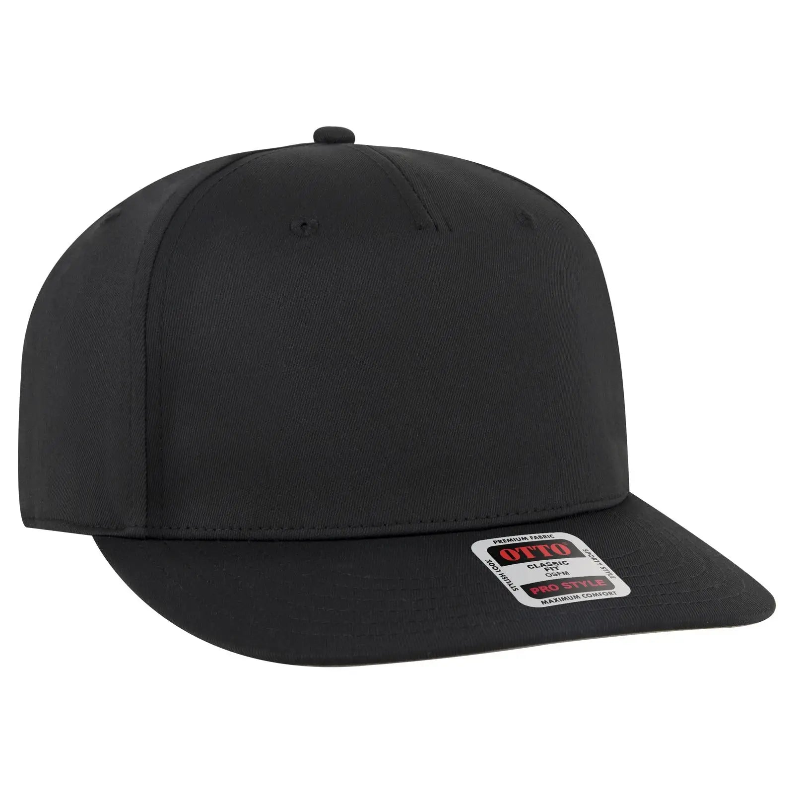 OTTO 9305-1 5 Panel Pro Style Baseball Cap - Black - Black / 7 3/8’’ - 7 5/8’’