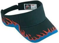 OTTO 95-543 Flame Pattern Cotton Twill Sun Visors - Black Royal Red - Black Red / One Size Fits Most