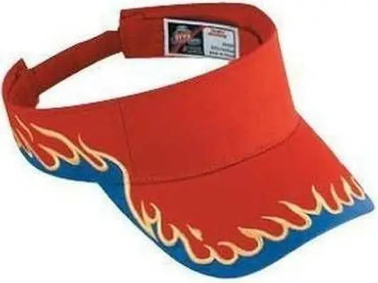 OTTO 95-543 Flame Pattern Cotton Twill Sun Visors - Red Royal Gold - Red Gold / One Size Fits Most