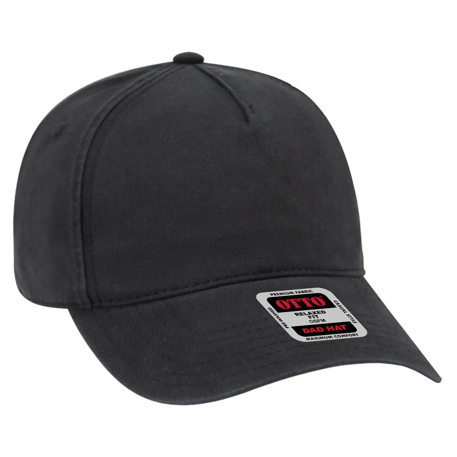 OTTO 99-940 5 Panel Low Profile Dad Cap - Black - Black / 6 1/2’’ - 7 5/8’’