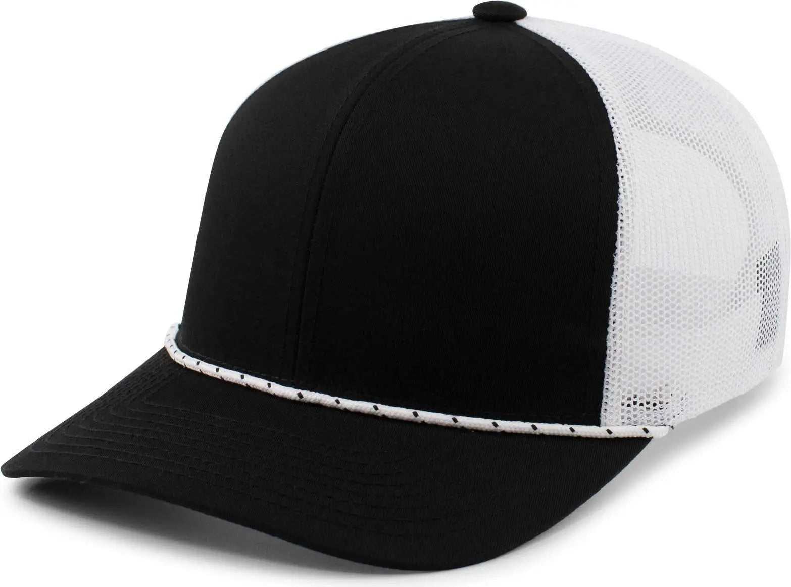 Pacific Headwear 104BR Trucker Snapback Braid Cap - Black White Black - Black White / 7’’ - 7 7/8’’