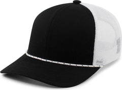 Pacific Headwear 104BR Trucker Snapback Braid Cap - Black White Black - Black White / 7’’ - 7 7/8’’