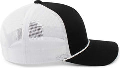 Pacific Headwear 104BR Trucker Snapback Braid Cap - Black White Black - Black White / 7’’ - 7 7/8’’