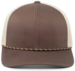 Pacific Headwear 104BR Trucker Snapback Braid Cap - Brown Khaki Brown - Brown Khaki / 7’’ - 7 7/8’’