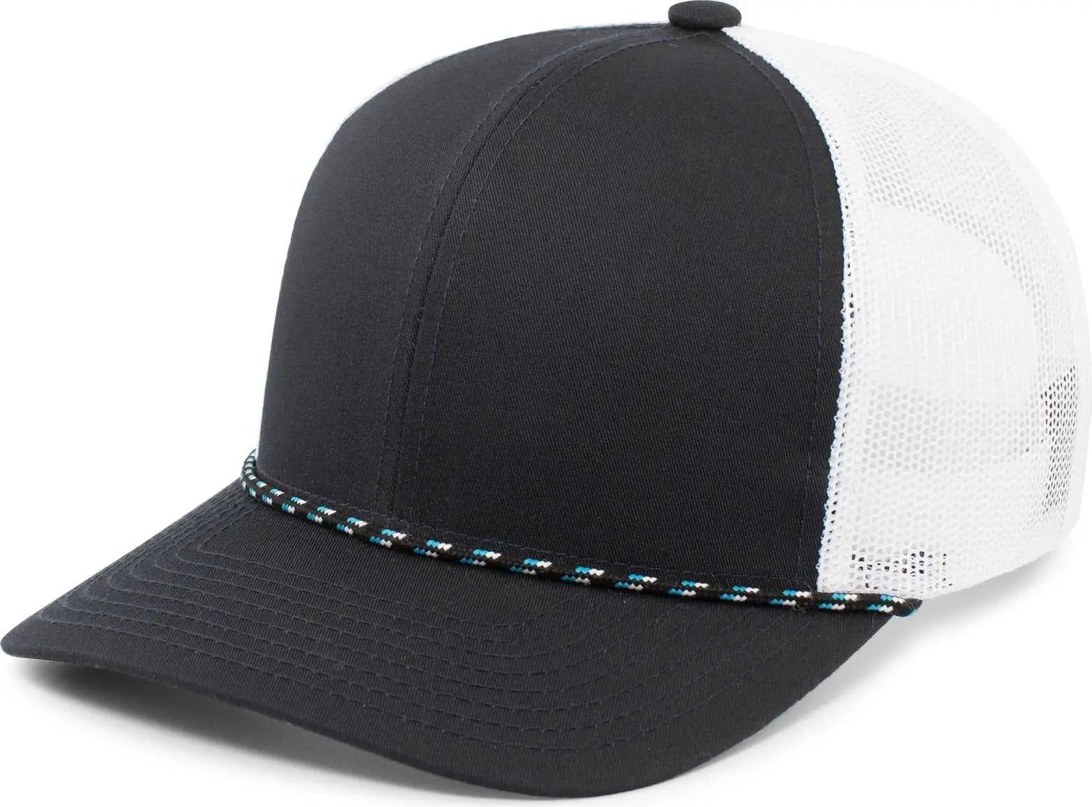 Pacific Headwear 104BR Trucker Snapback Braid Cap - Navy White Navy - Navy White / 7’’ - 7 7/8’’