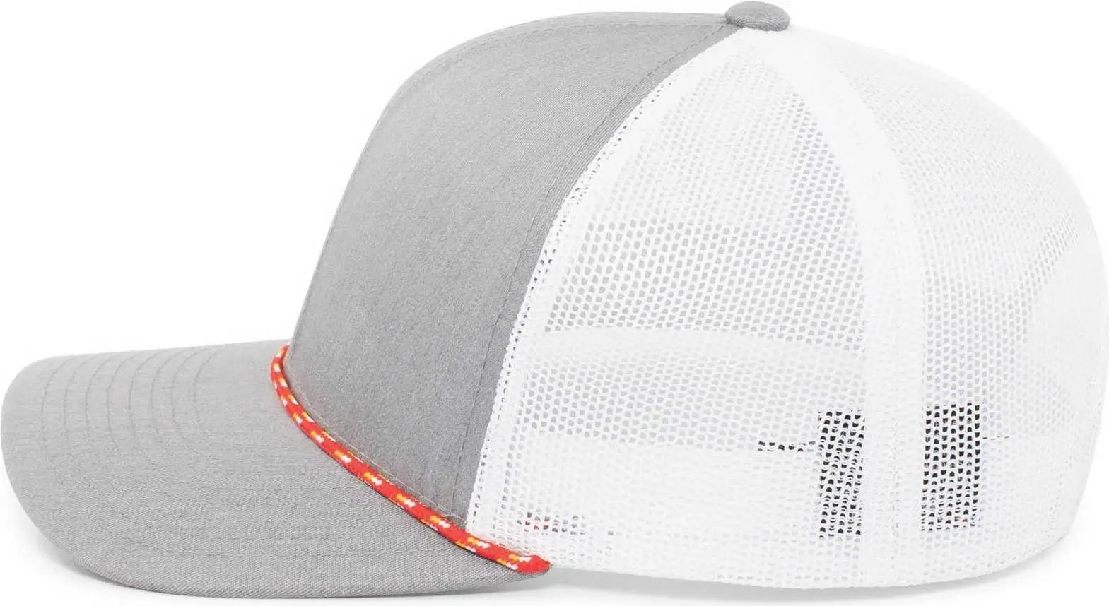 Pacific Headwear 104BR Trucker Snapback Braid Cap - Red Heather Grey White - Red White / 7’’ - 7 7/8’’