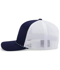 Pacific Headwear 104BR Trucker Snapback Braid Cap - True Navy White True Navy - True Navy White True Navy / 7’’ - 7