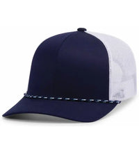 Pacific Headwear 104BR Trucker Snapback Braid Cap - True Navy White True Navy - True Navy White True Navy / 7’’ - 7