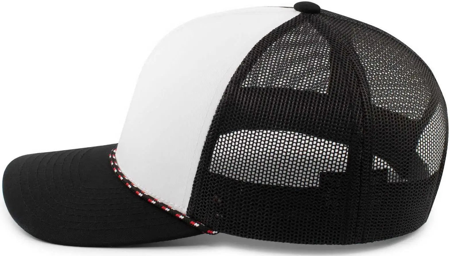 Pacific Headwear 104BR Trucker Snapback Braid Cap - White Black Black - White Black Black / 7’’ - 7 7/8’’