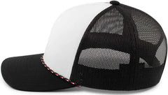 Pacific Headwear 104BR Trucker Snapback Braid Cap - White Black Black - White Black Black / 7’’ - 7 7/8’’