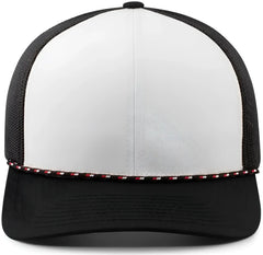 Pacific Headwear 104BR Trucker Snapback Braid Cap - White Black Black - White Black Black / 7’’ - 7 7/8’’