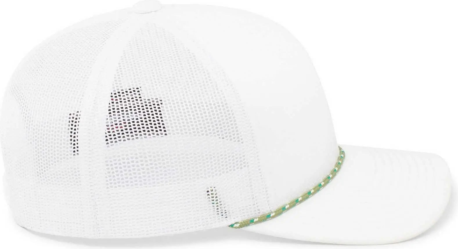 Pacific Headwear 104BR Trucker Snapback Braid Cap - White Moss Green - White Moss Green / 7’’ - 7 7/8’’