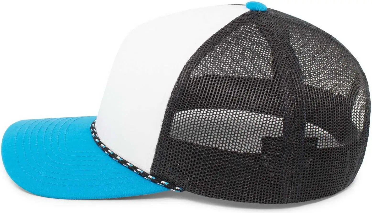 Pacific Headwear 104BR Trucker Snapback Braid Cap - White Navy Panther Teal - White Navy Panther Teal / 7’’ - 7 7/8’’