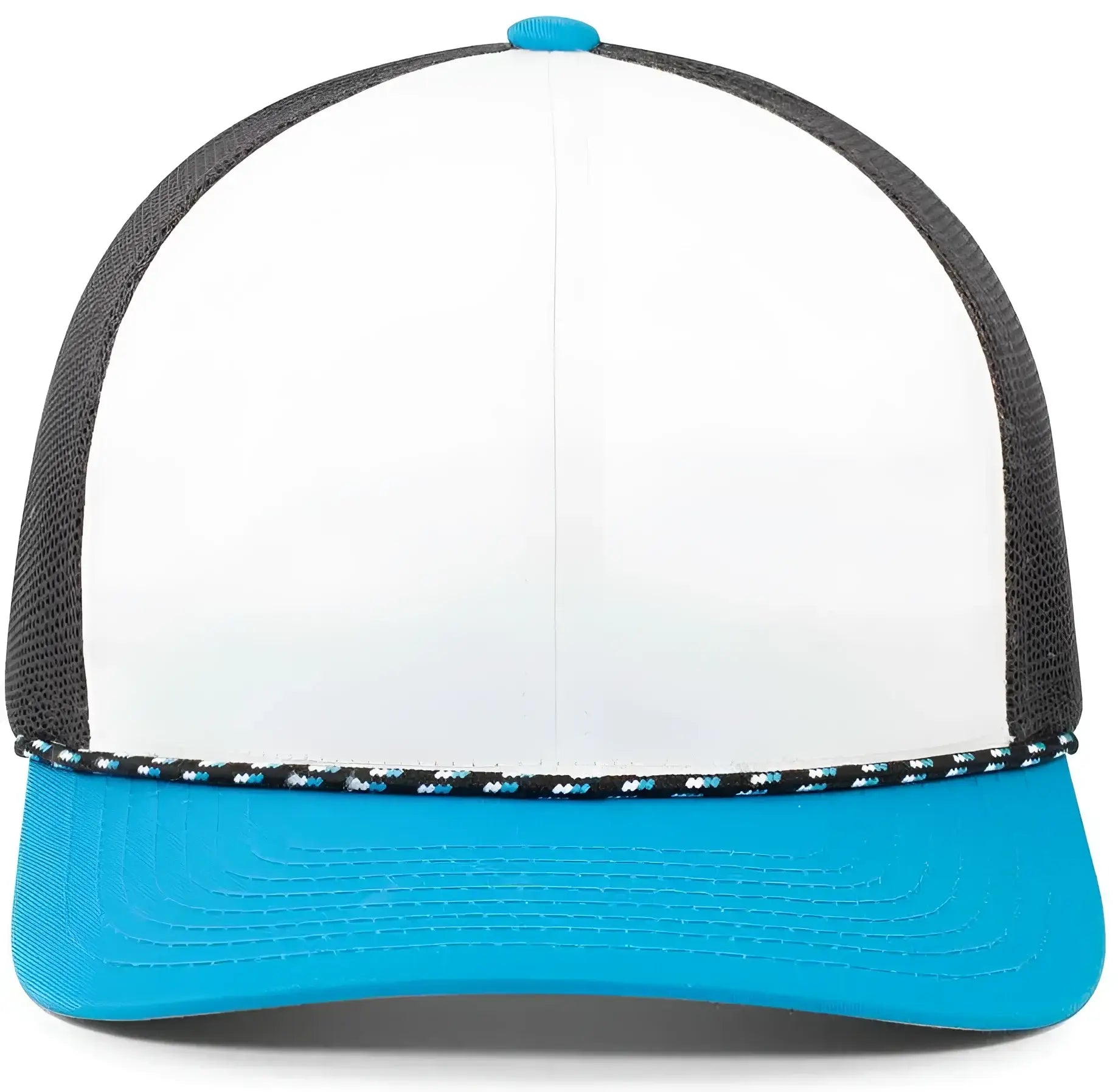 Pacific Headwear 104BR Trucker Snapback Braid Cap - White Navy Panther Teal - White Navy Panther Teal / 7’’ - 7 7/8’’