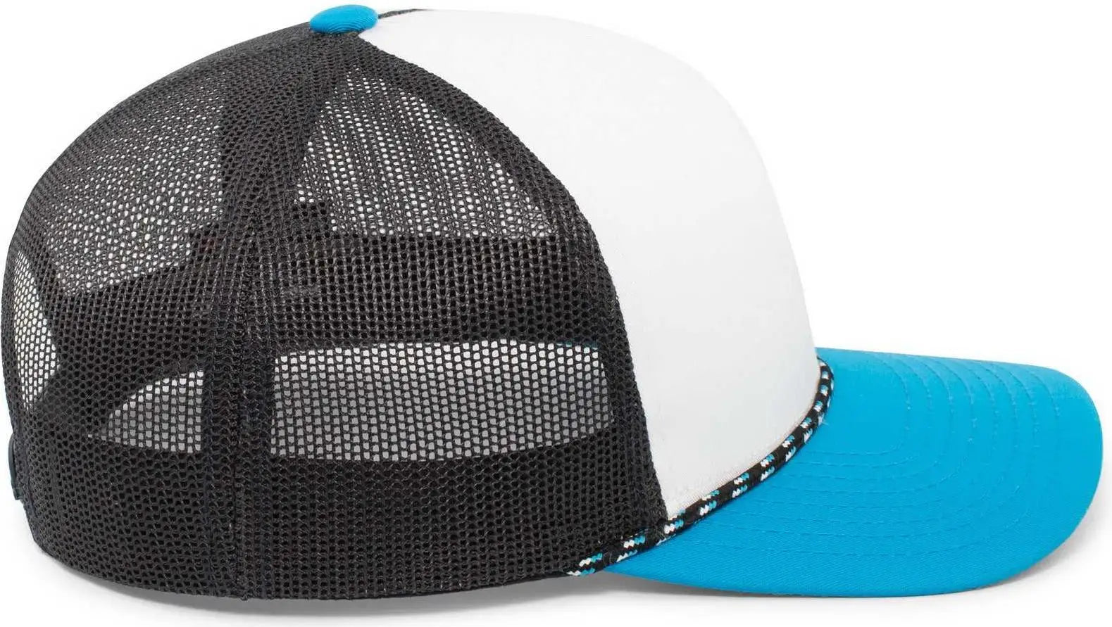 Pacific Headwear 104BR Trucker Snapback Braid Cap - White Navy Panther Teal - White Navy Panther Teal / 7’’ - 7 7/8’’