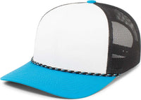 Pacific Headwear 104BR Trucker Snapback Braid Cap - White Navy Panther Teal - White Navy Panther Teal / 7’’ - 7 7/8’’
