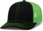 Pacific Headwear 104C Trucker Snapback Cap Black Neon Green Black Black Neon Green Black / XL